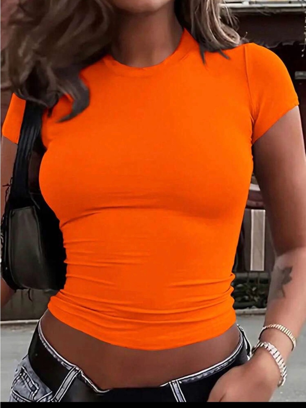 SHEIN Bright Orange Short Sleeve Crewneck Tee